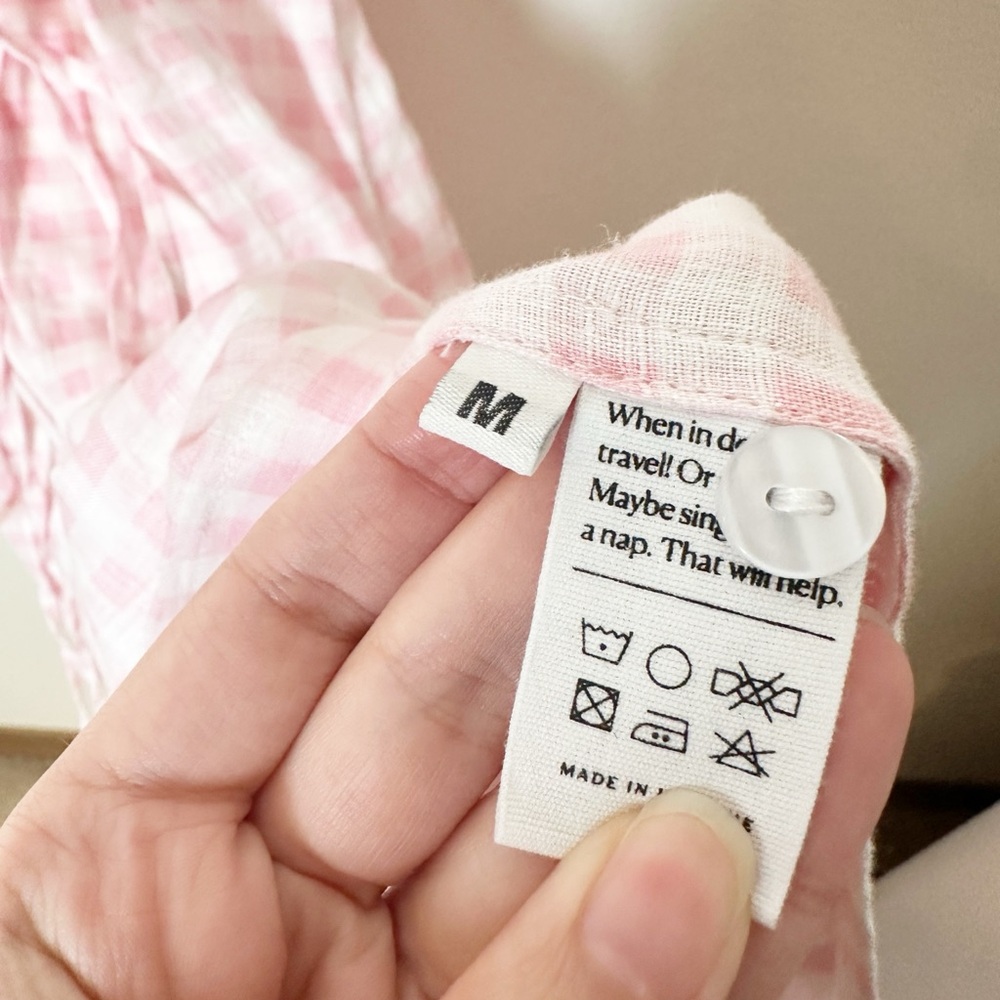 Sleeper Marquise Midi Dress Linen Pink Vichy Pink White Gingham Lace Up Medium - Picture 7 of 9